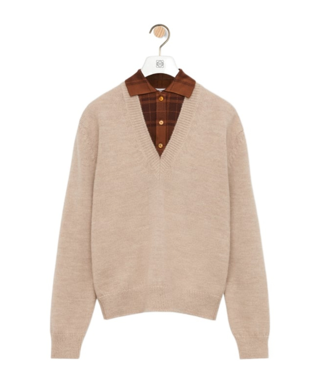 Loewe Wool Plaid Jacquard Sweater In Nude