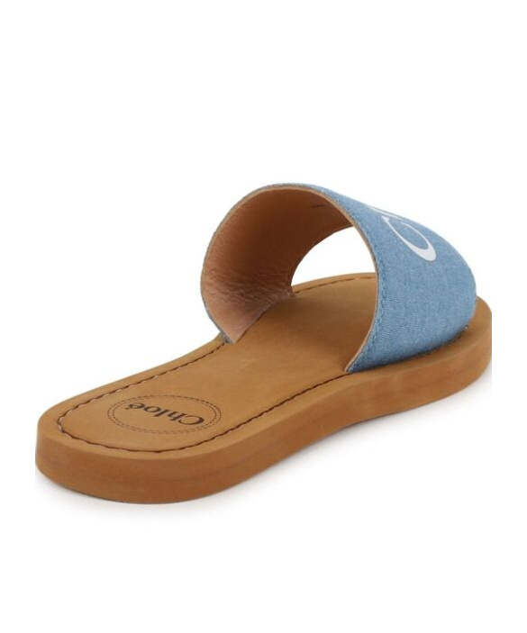 CHLOÉ CHLOÉ KIDS AQUA LOGO-PRINTED OPEN-TOE SLIDES