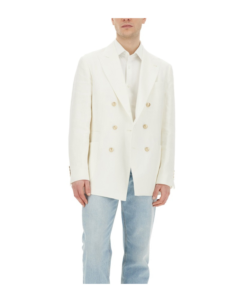 Brunello Cucinelli Linen Single-breasted Blazer Jacket In White