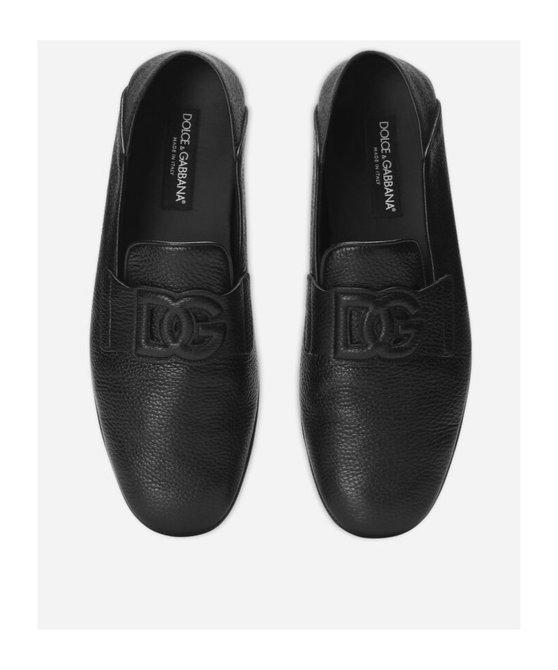 Dolce & Gabbana Leather Loafers With Round Toe And Textured Finish In Black