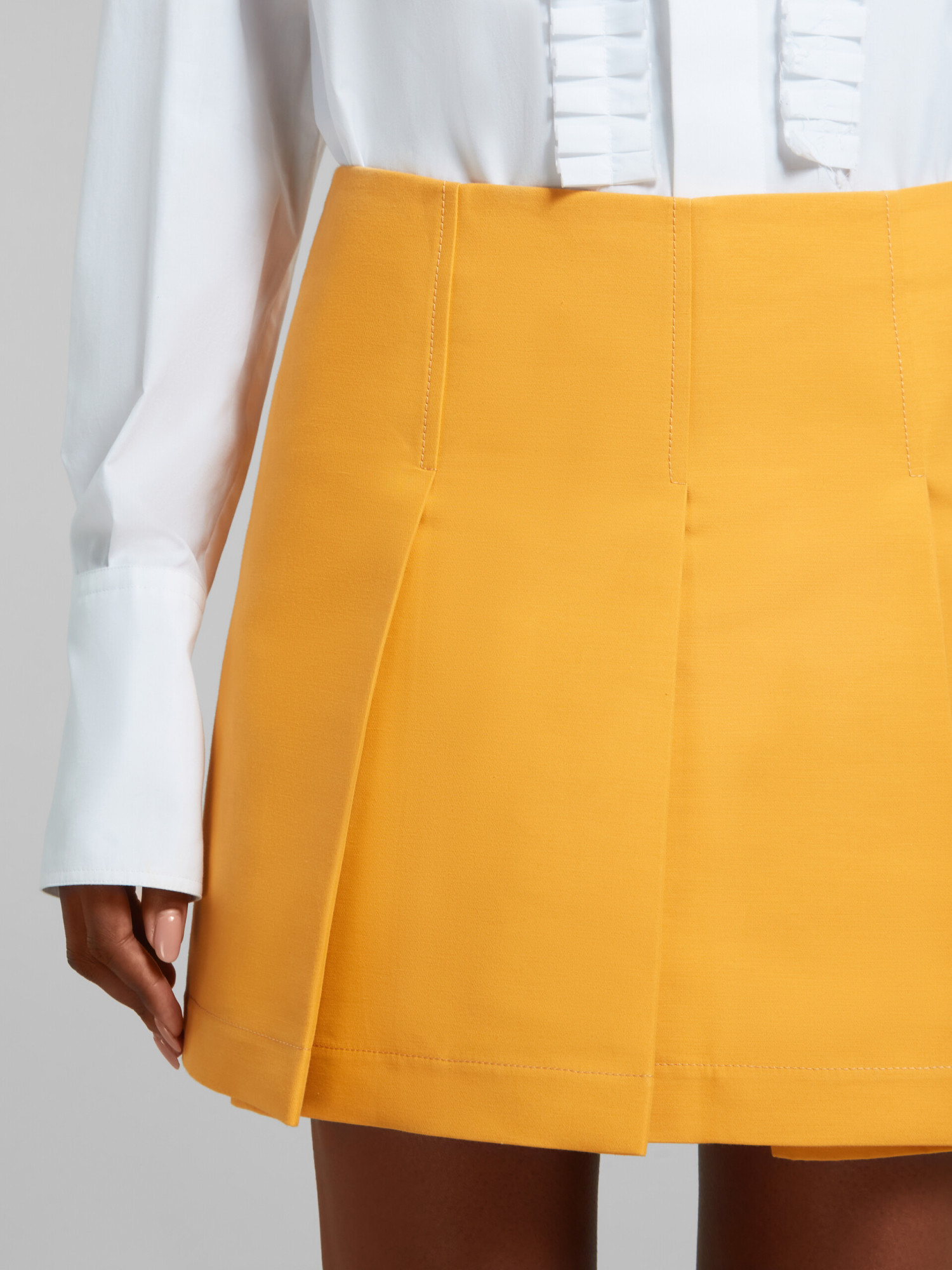 Marni Pleated Cotton Miniskirt In Yellow
