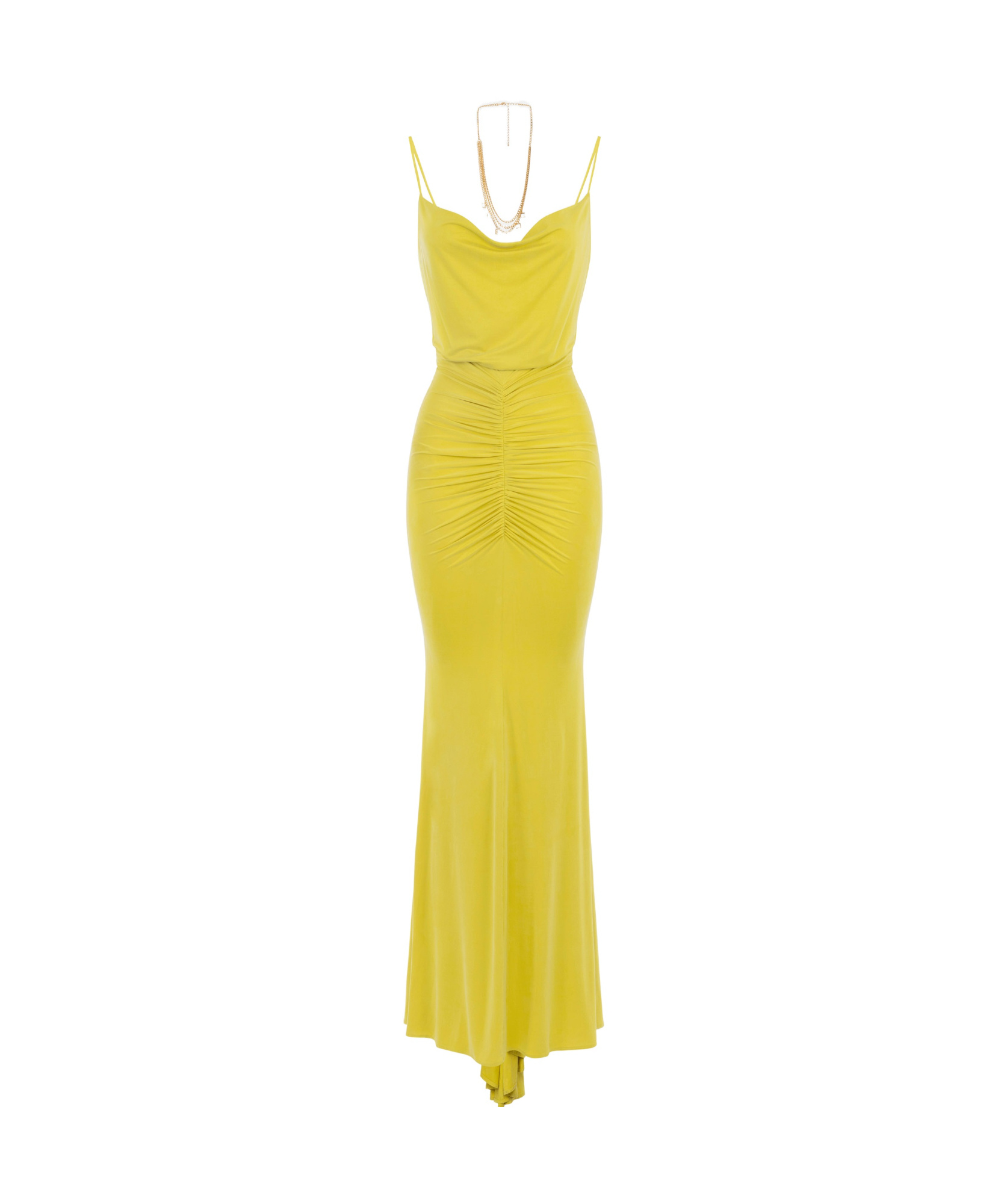 Elisabetta Franchi Red Carpet Dress In Cupro Jersey Draped In Yellow