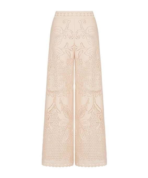 Valentino Floral-embroidered Wide-leg Trousers In Neutral