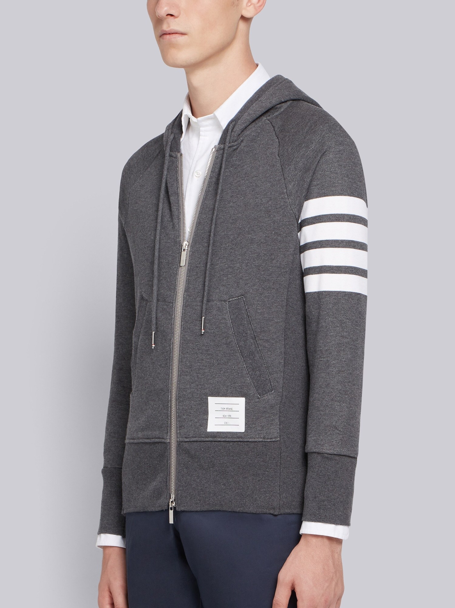 Shop Thom Browne Engineered 4-bar Zip-up Jersey Hoodie In Gray
