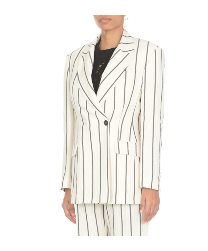 Brunello Cucinelli Striped Double-breasted Blazer In White