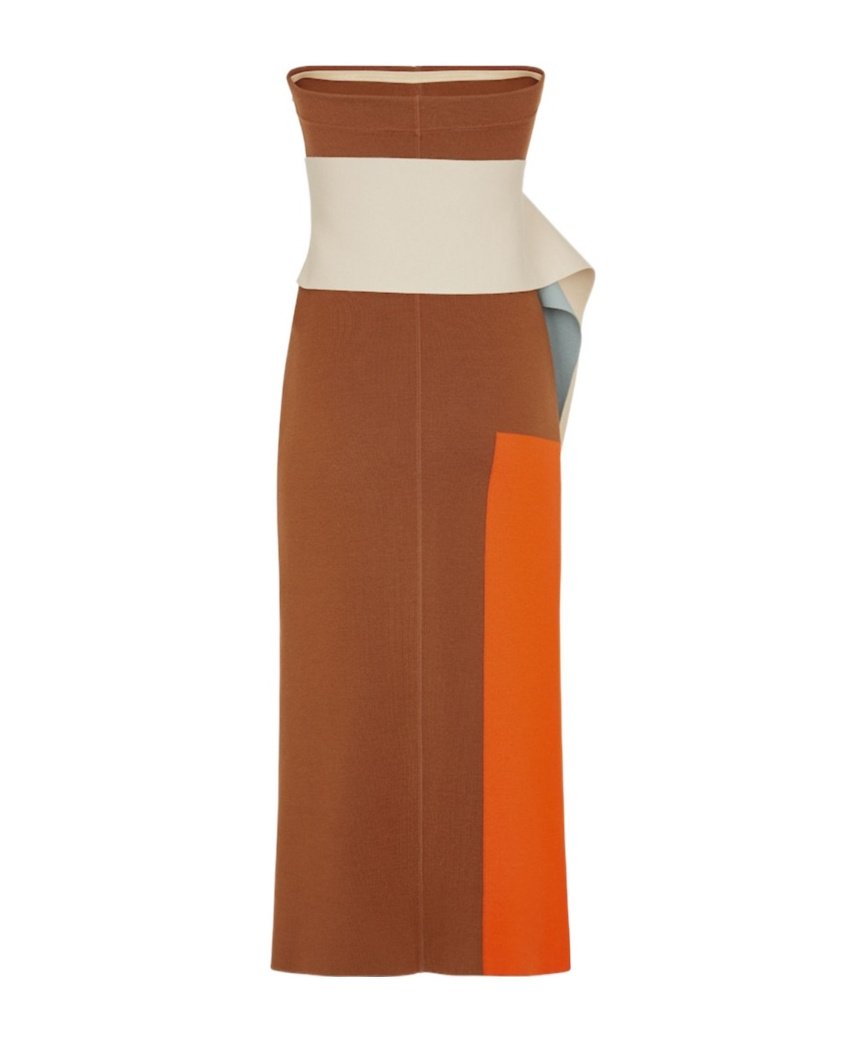Fendi Colourblock Knitted Dress In Brown
