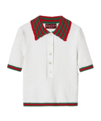 Gucci Web Stripe Cotton-blend Lace Polo Shirt In White