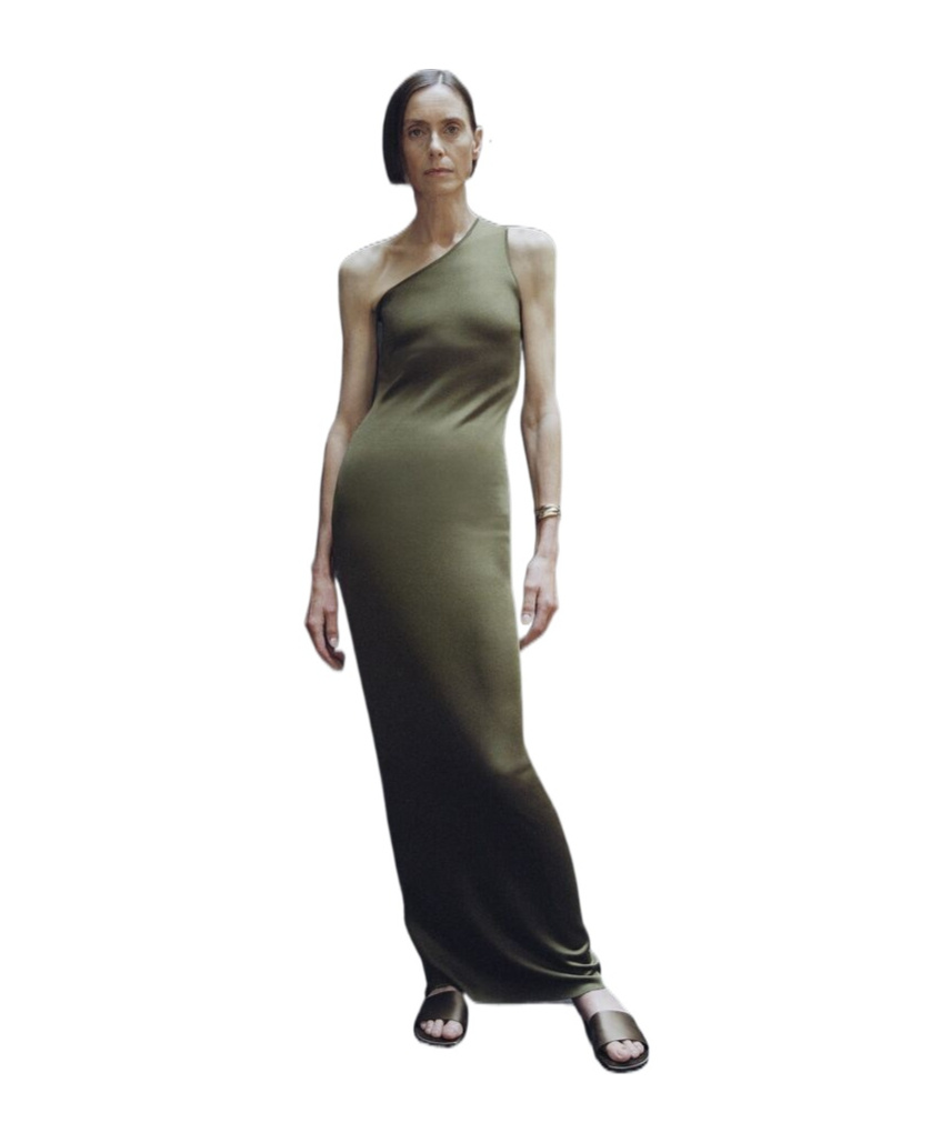 Saint Laurent Maxi One-shoulder Dress Fitted Silhouette In Green