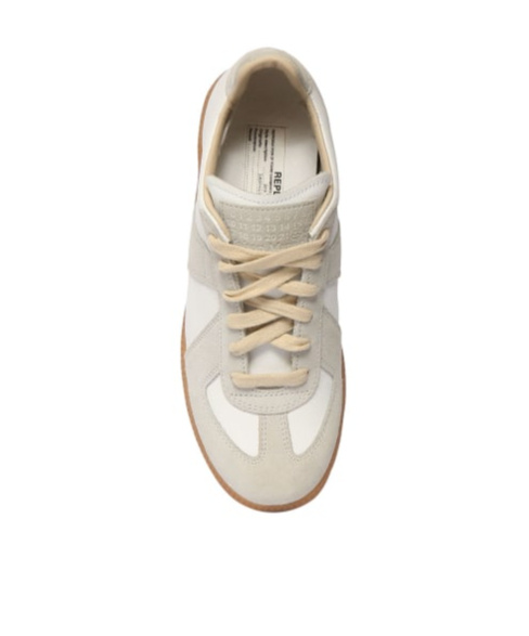 Maison Margiela Women Replica Low-top Leather Sneakers With Suede Inserts In White