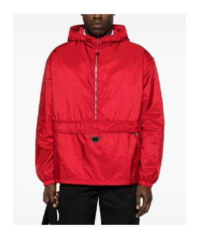 Prada Enamel Logo Windbreaker Jacket In Red