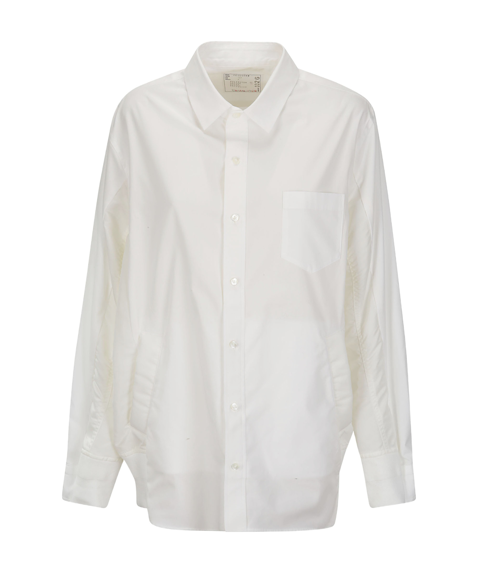 Sacai Ribbed-panelling Poplin Shirt In White