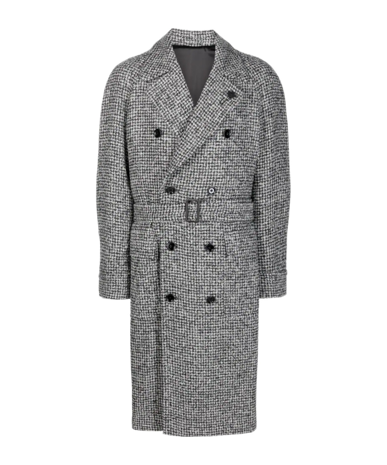Lardini Double-breasted Coat With Textured Fabric In Gray