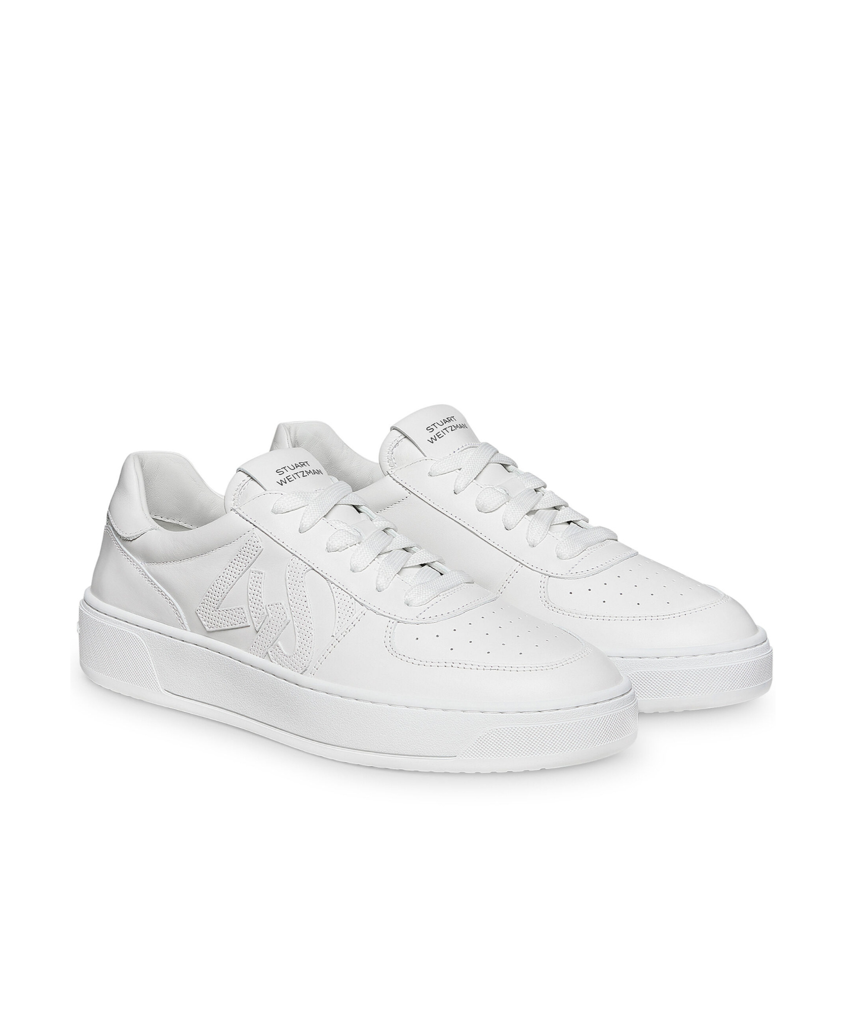 Stuart Weitzman Courtside Monogram Leather Sneakers In White