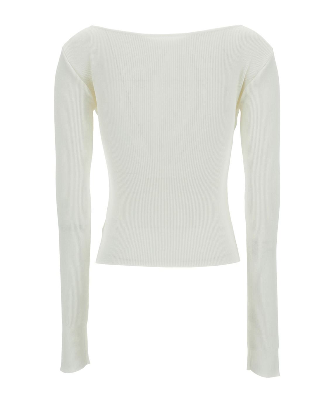 Low Classic White Ribbed Top With Boat Neckline And Buttons In Rayon Blend Woman In White