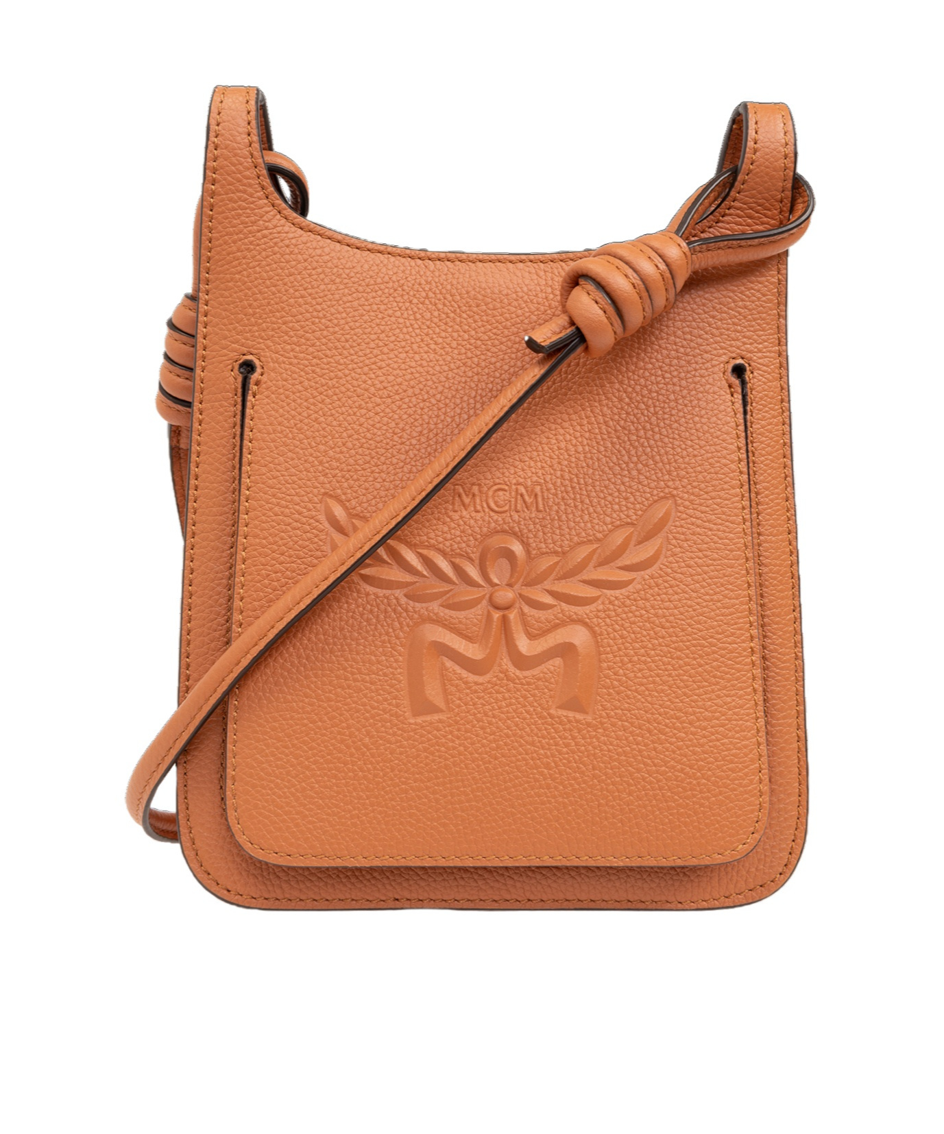 Mcm Mini Himmel Logo Embossed Hobo Bag In Brown