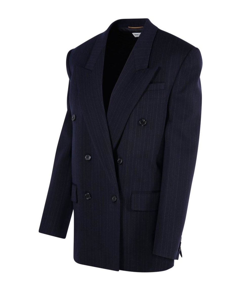 Saint Laurent Double-breasted Flannel Blazer In Black