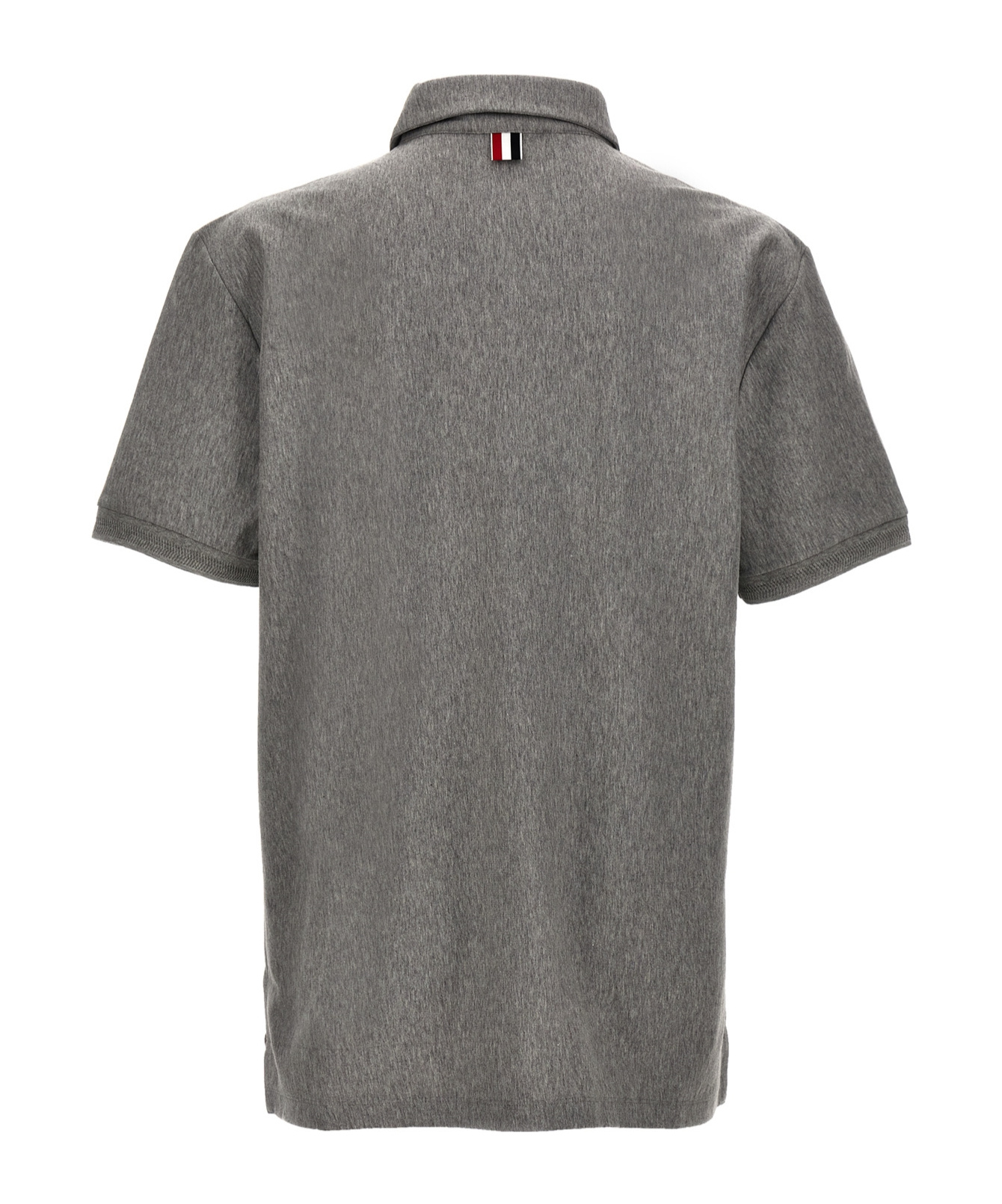 Thom Browne Striped Detail Polo Shirt With Short Sleeves In Gray