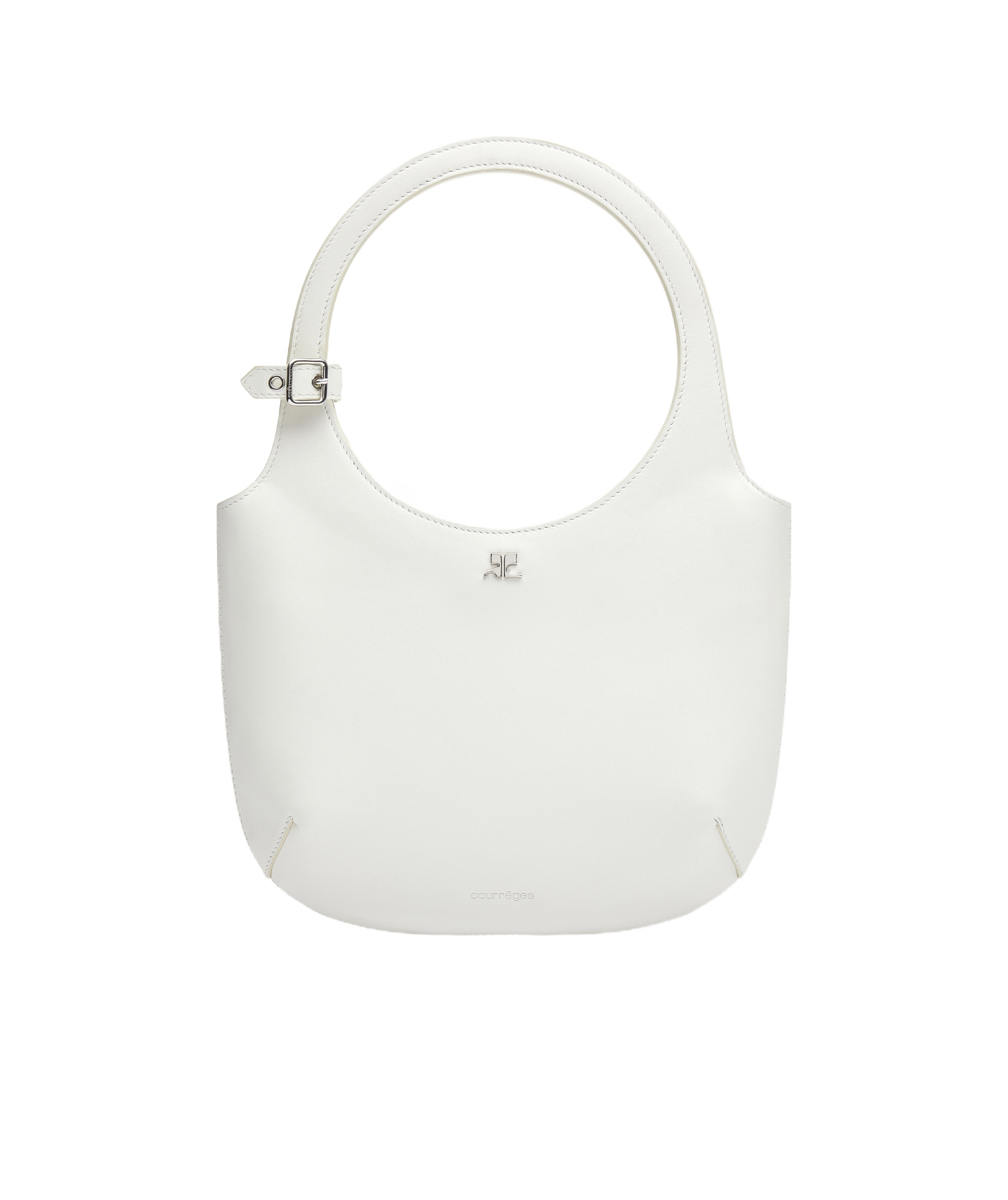 Courrèges Smooth Leather Tote Bag With Rounded Handle In White