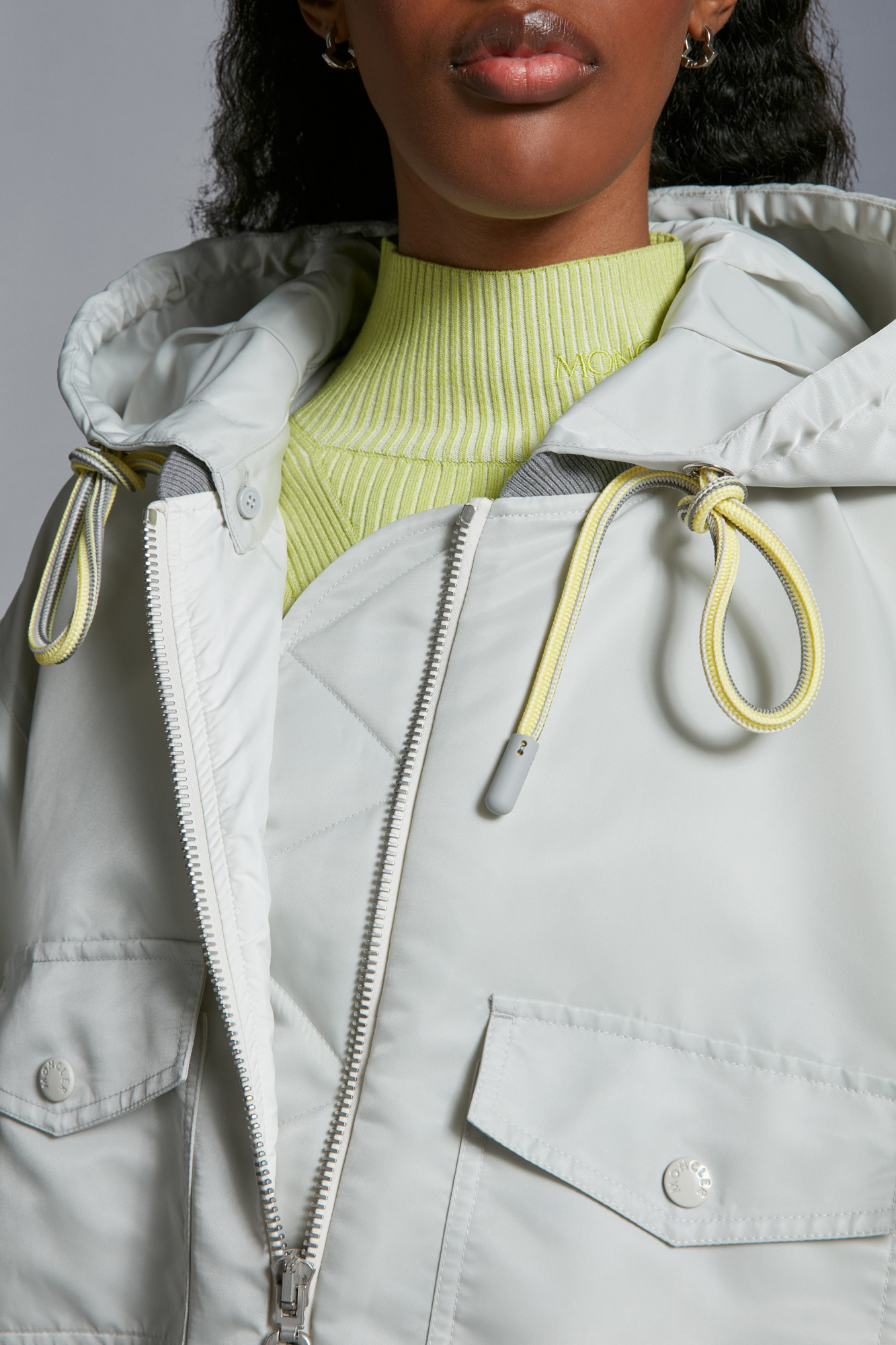 Moncler Briseo Satin Bomber Jacket In Gray