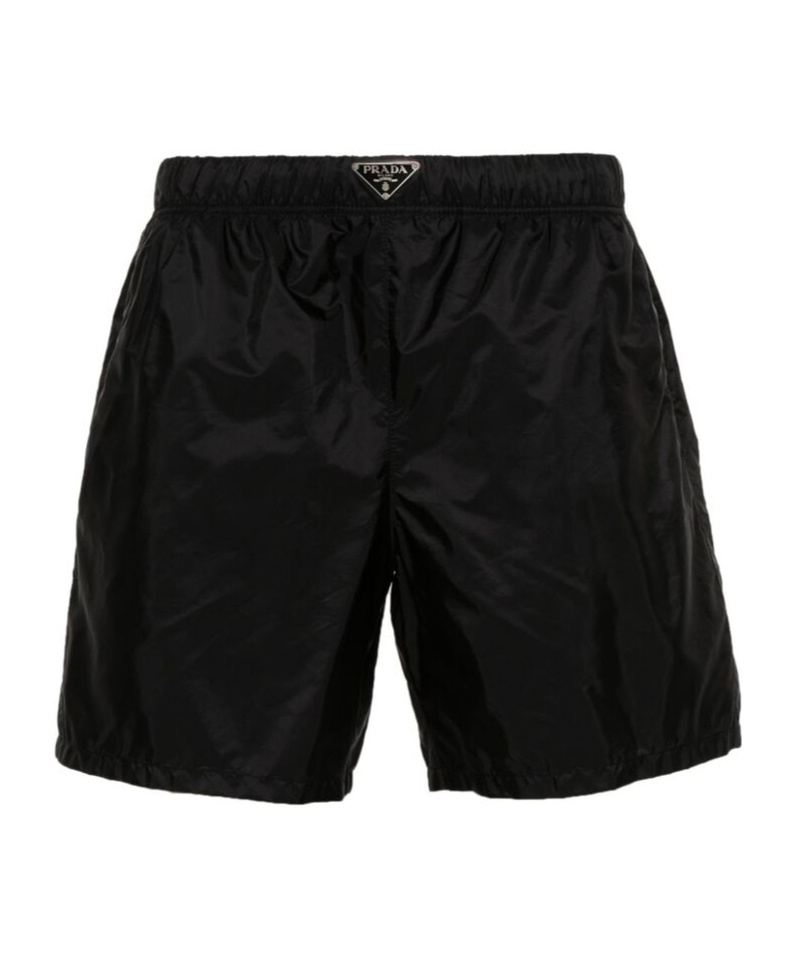 Shop Prada Triangle-logo Swim Shorts In Black