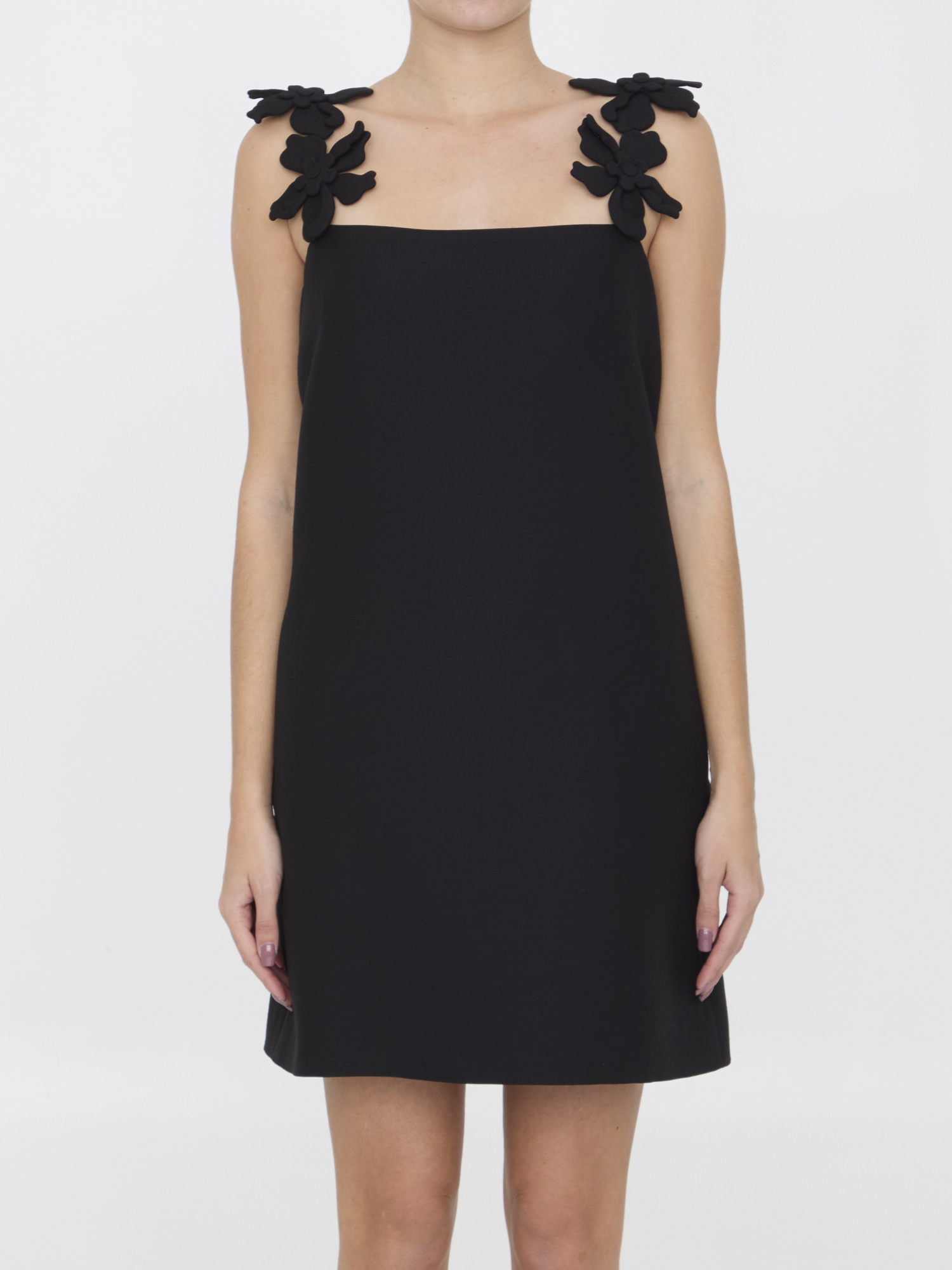 Valentino Crepe Couture Embroidered Minidress In Black