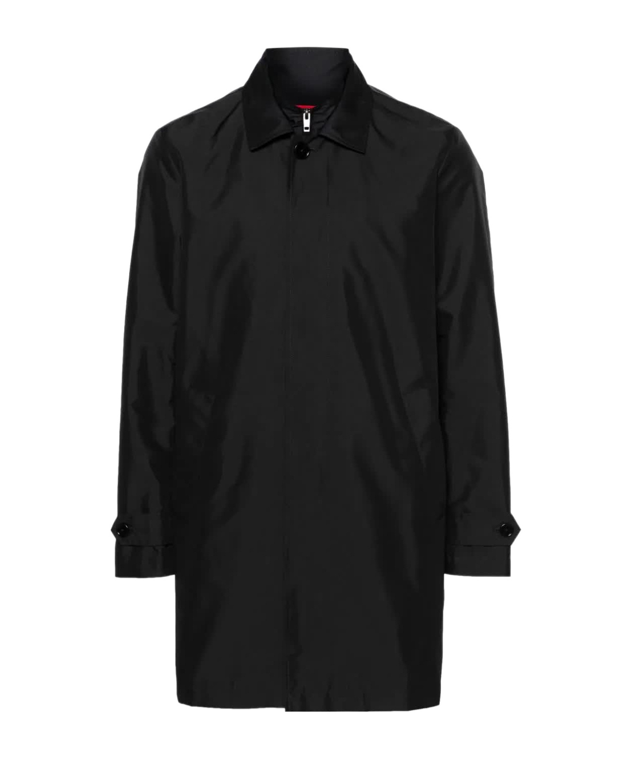 Fay Layered Long Sleeve Buttoned Waterproof Coat In Black