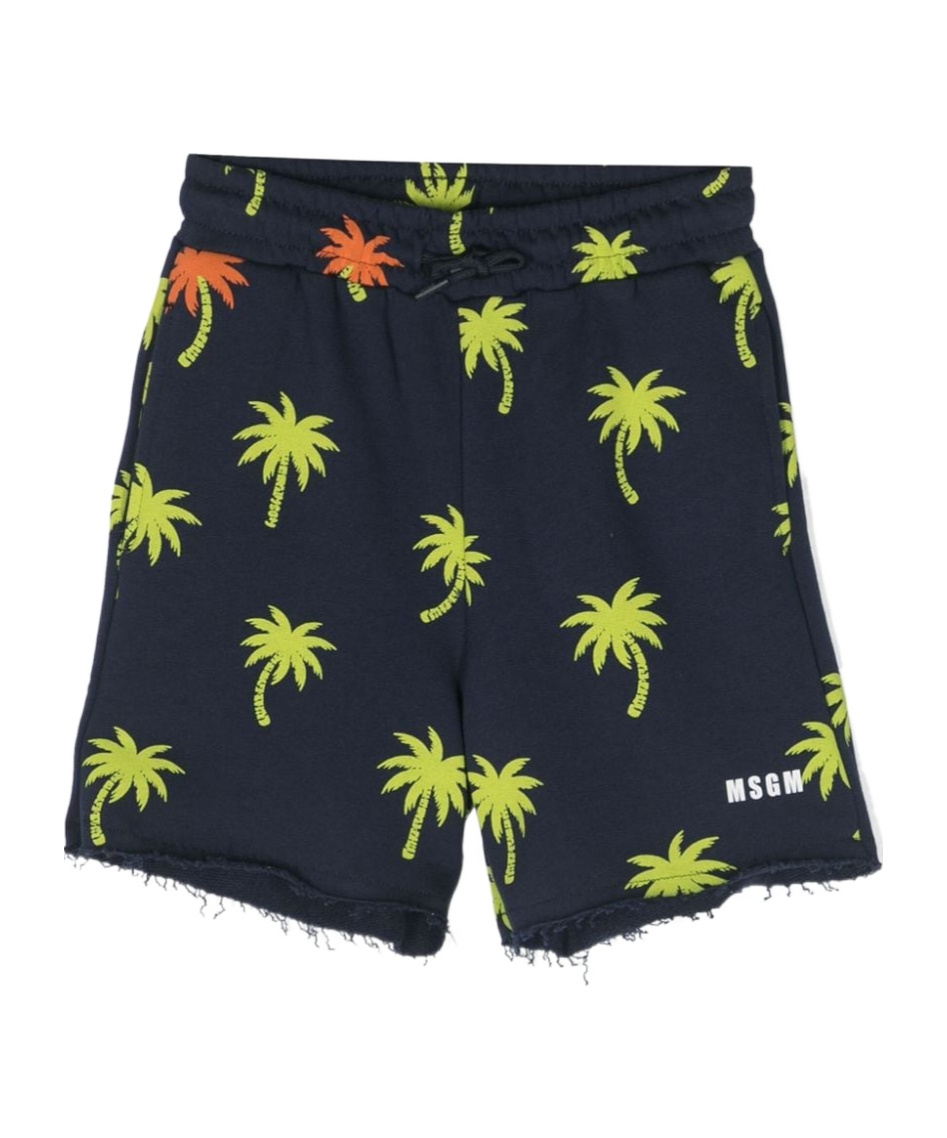 MSGM PALM TREE-PRINT COTTON SHORTS 