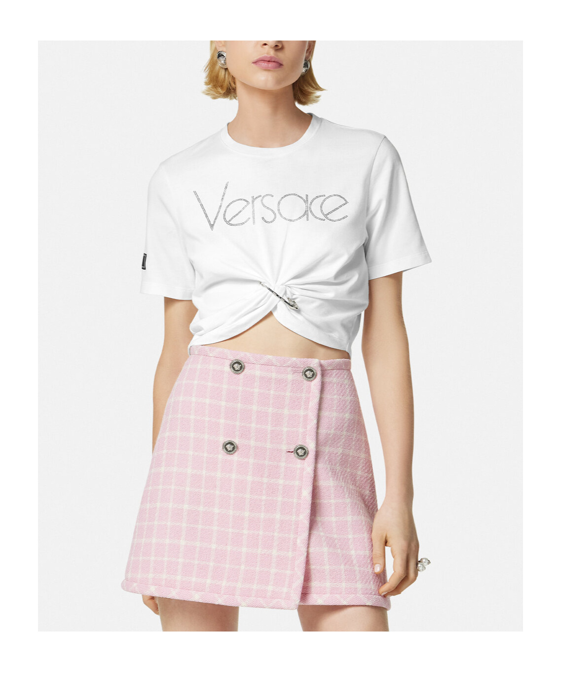 Versace Logo-embellished Cropped Cotton T-shirt In White