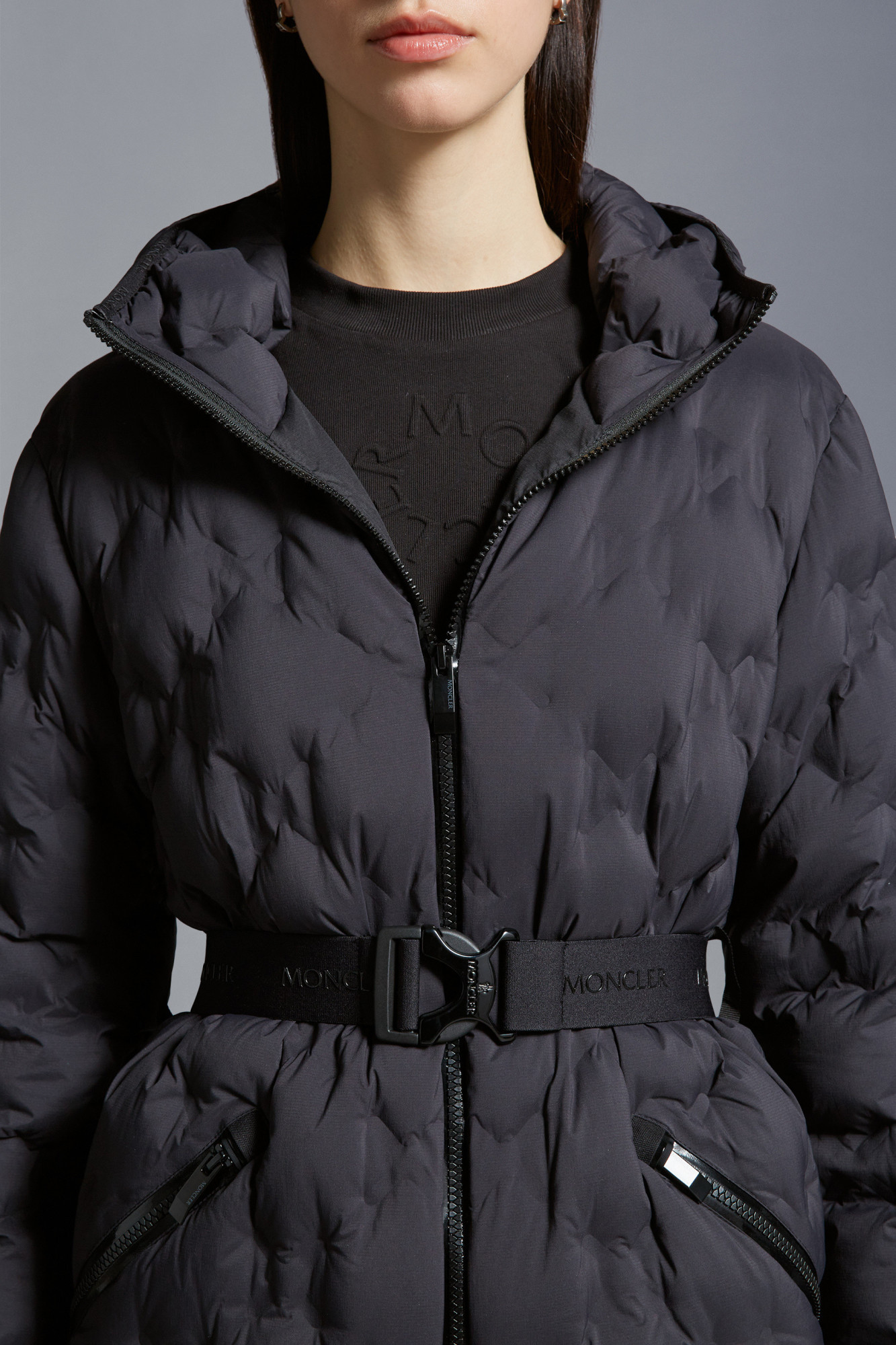 Moncler Adonis Belted Down Jacket In Black