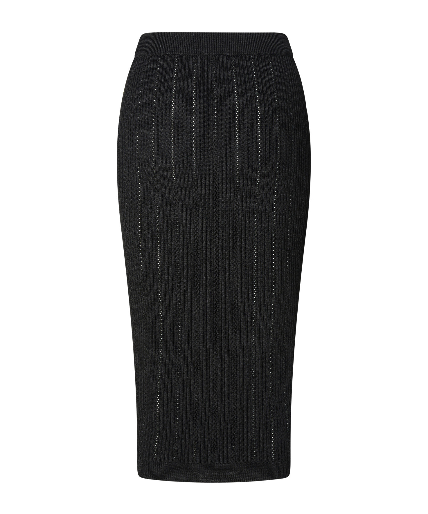 Balmain Decorative-buttons Ribbed Pencil Skirt In Black