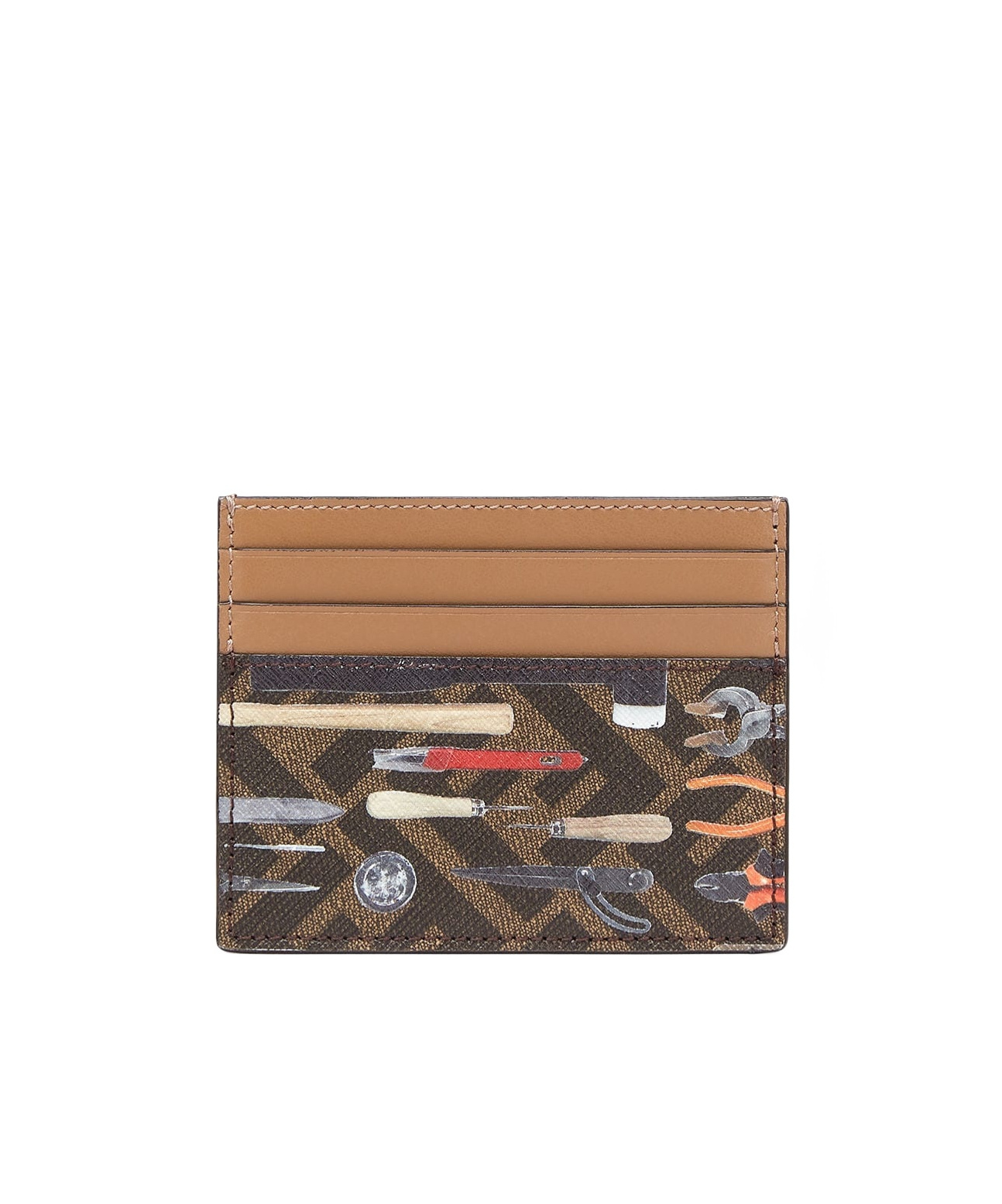 Fendi Ff Tool-print Leather Cardholder In Multicolor