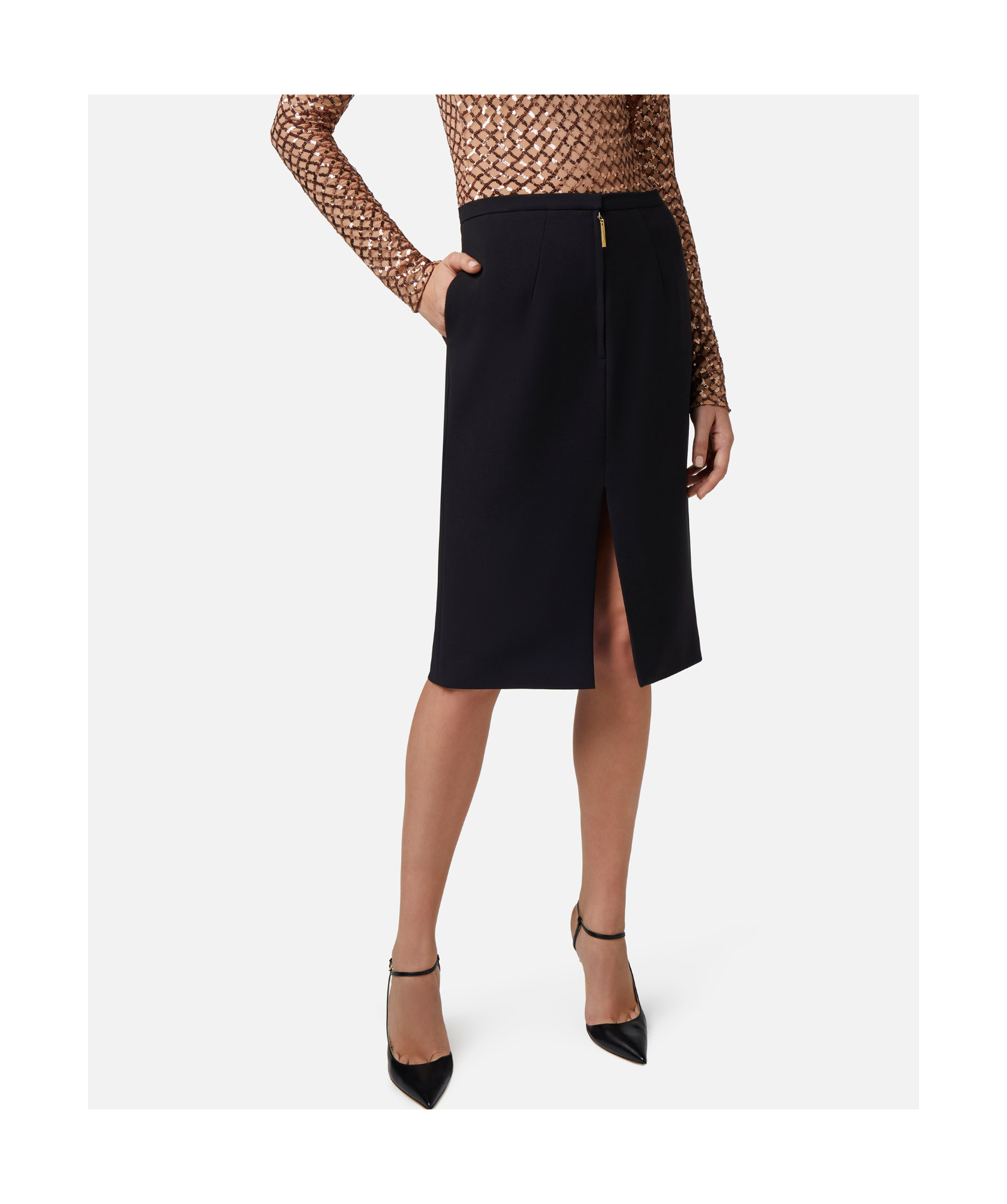 Elisabetta Franchi Slit Skirt In Black