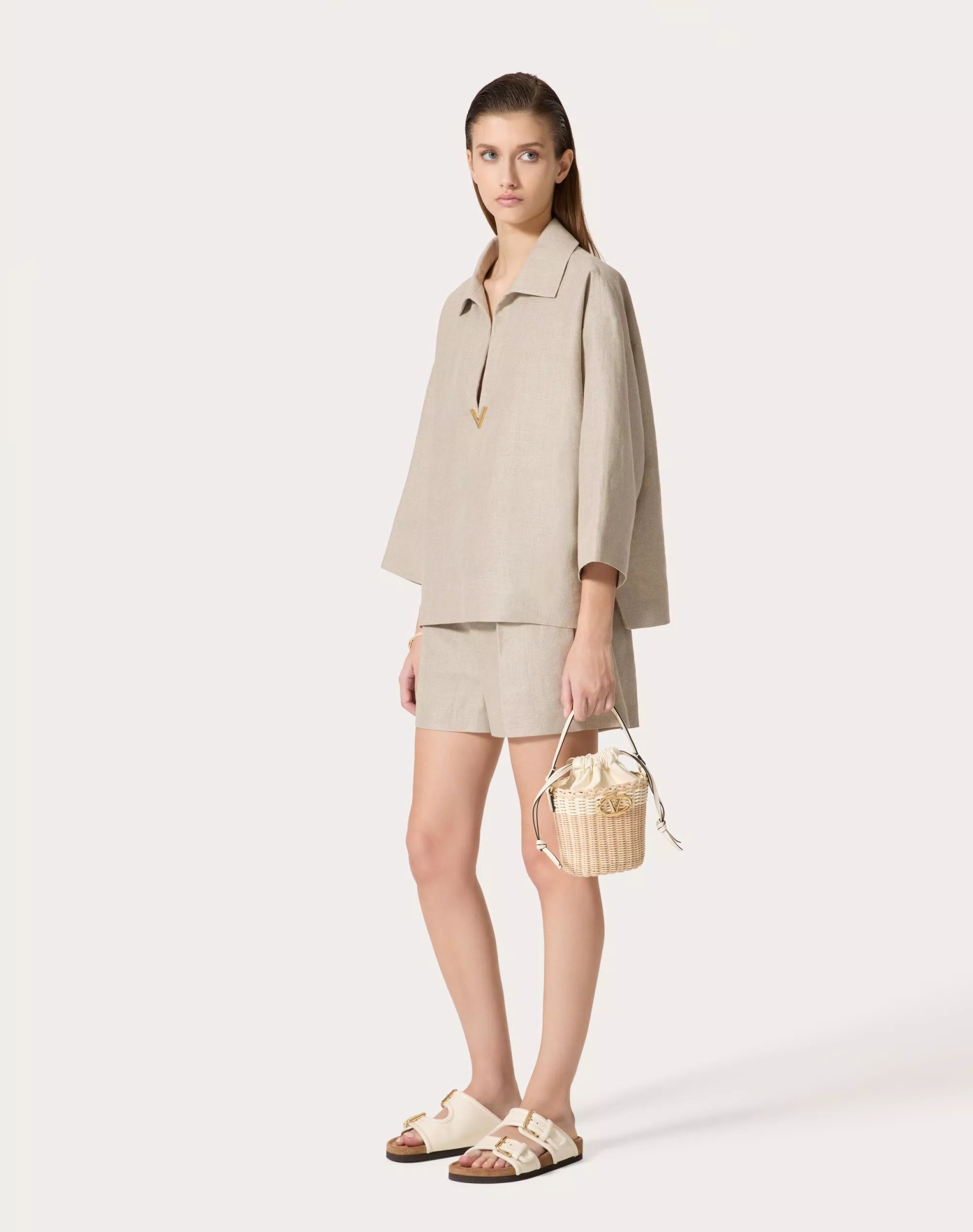 Valentino Linen Blouse In Nude