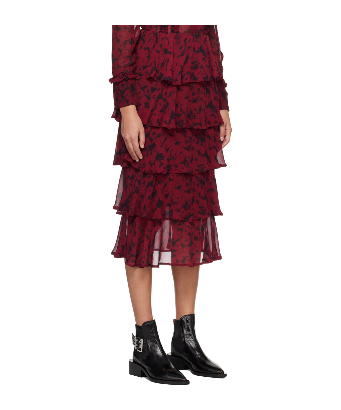 GANNI ABSTRACT RUFFLED MIDI SKIRT
