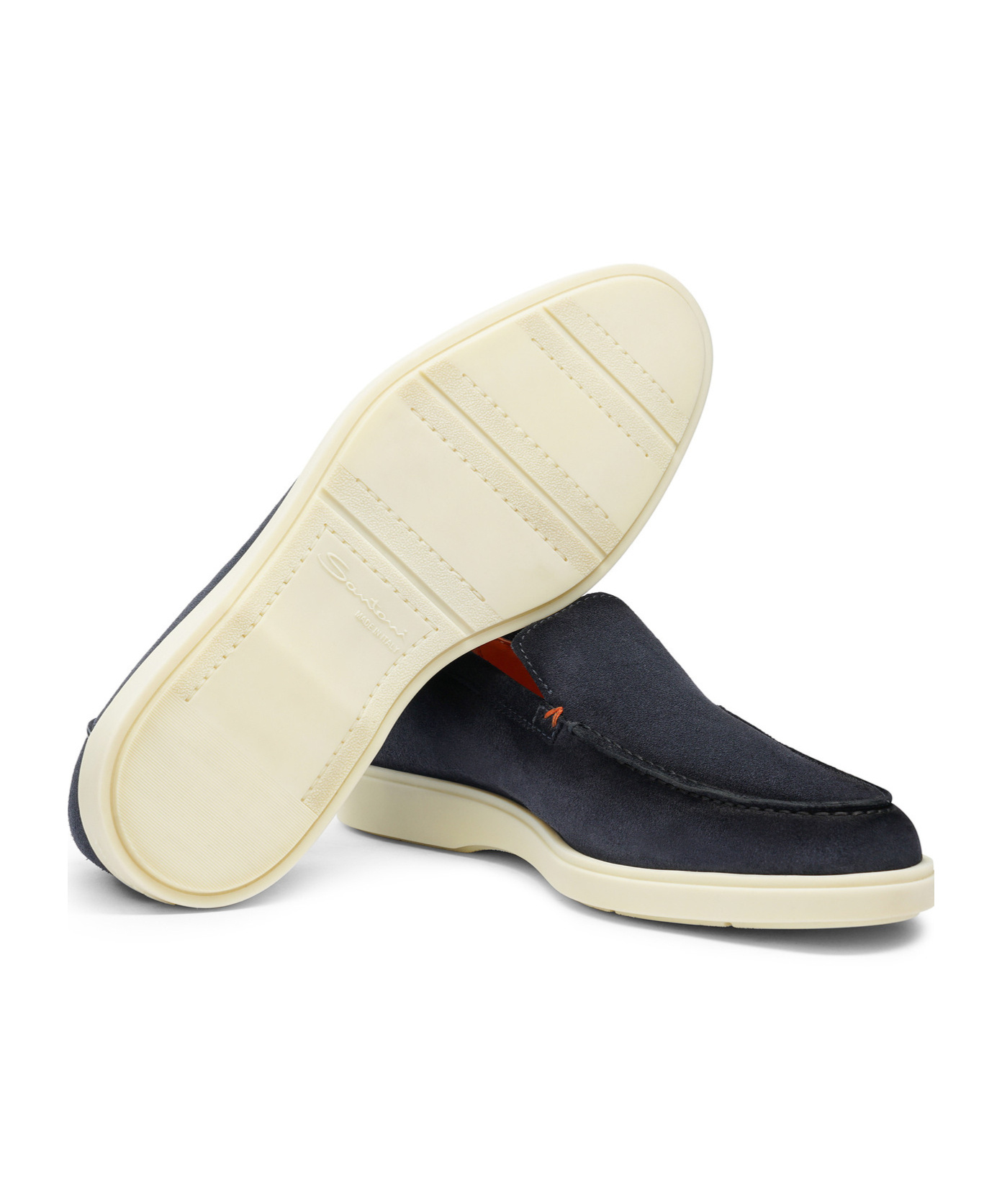 Santoni Suede Moccasin Loafers Round Toe In Gold