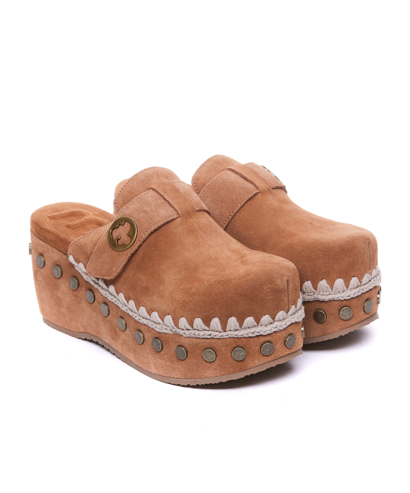 Mou Overstitch Clogs In Brown