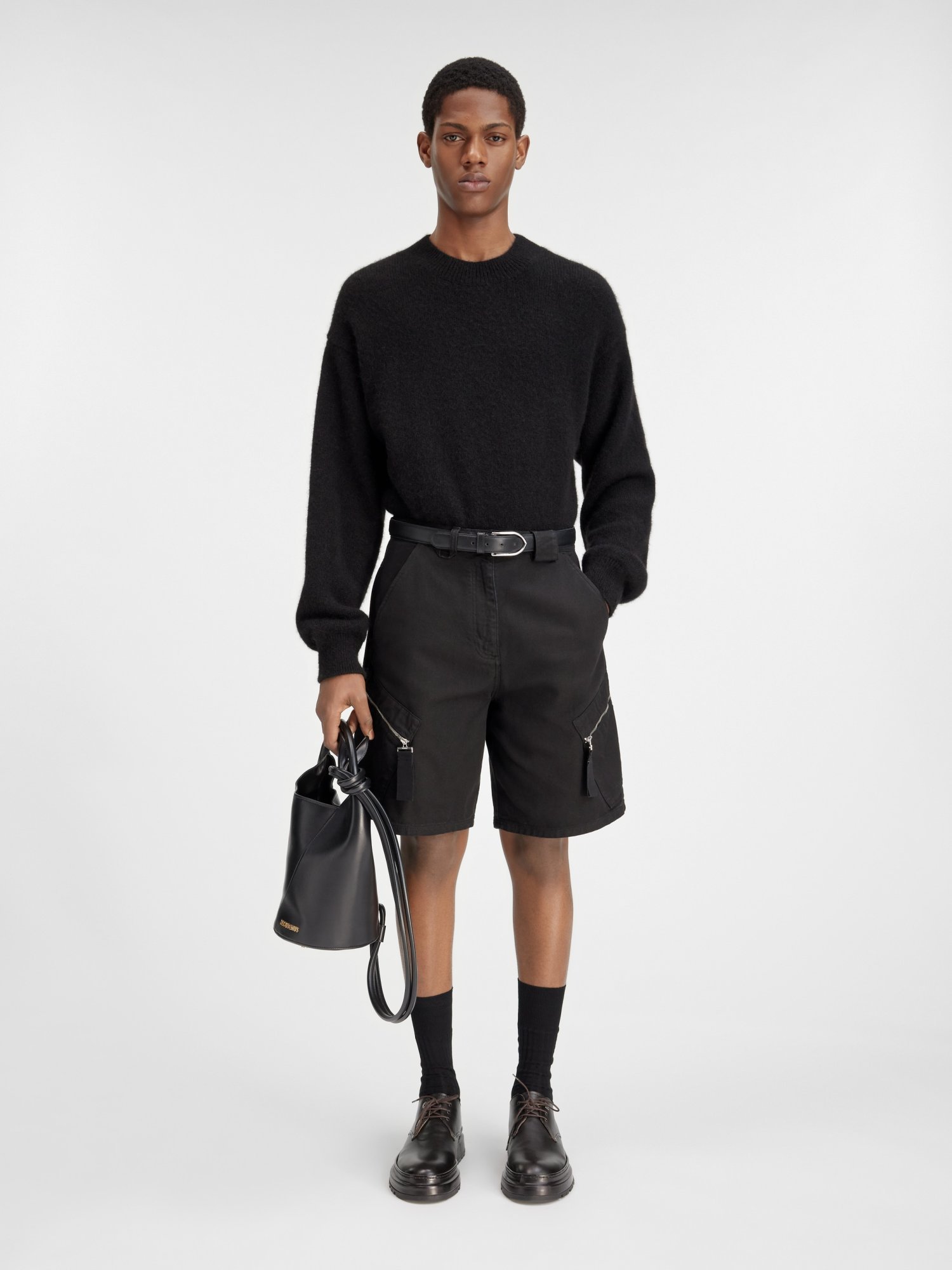 Shop Jacquemus Zipped Cargo Shorts In Black