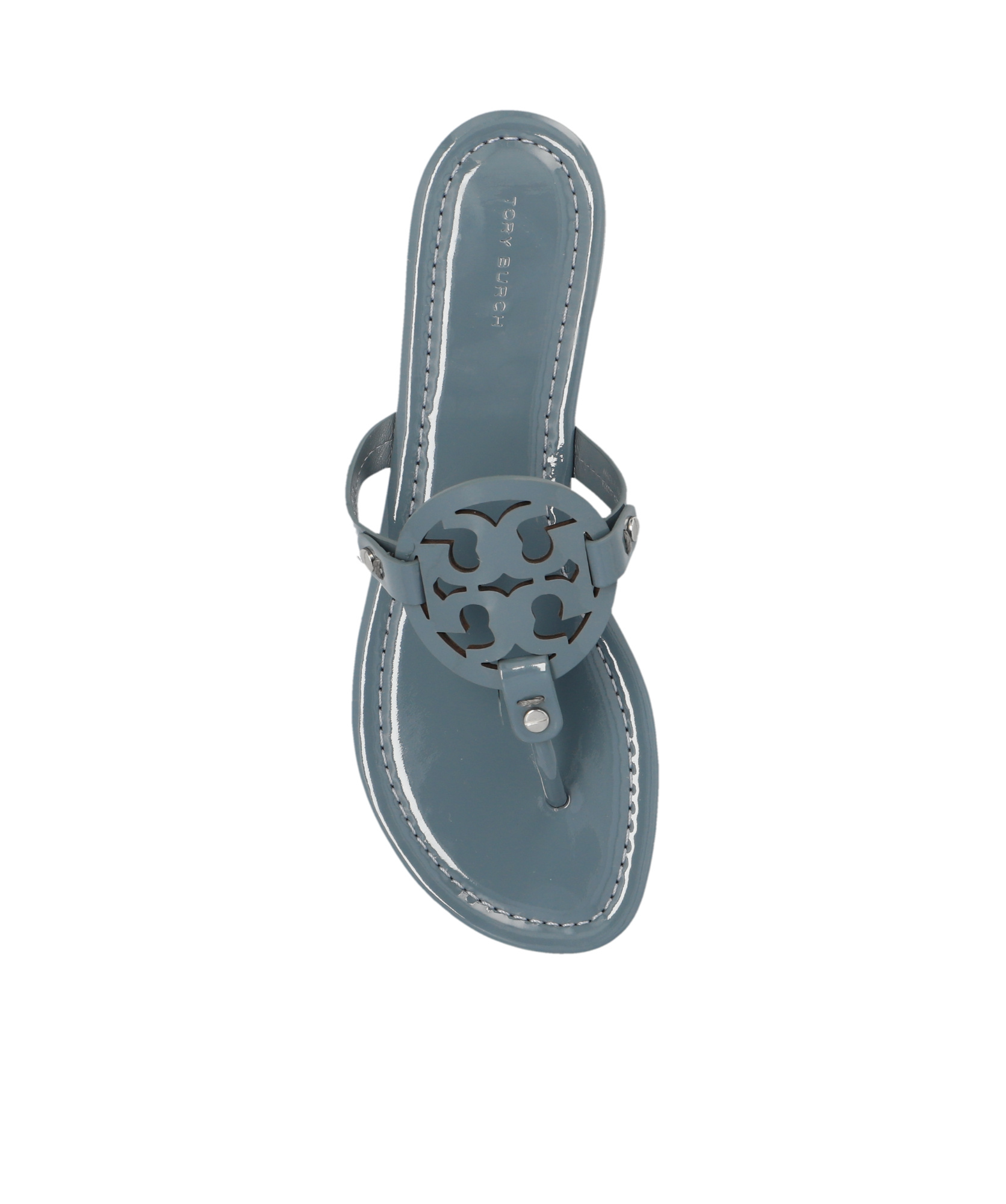 Tory Burch Miller Patent-leather Flip Flops In Gray