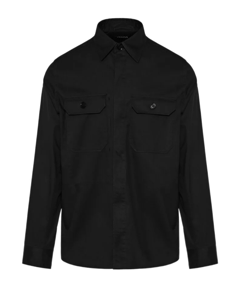 Shop Zegna Patch-pocket Cotton Shirt In Black