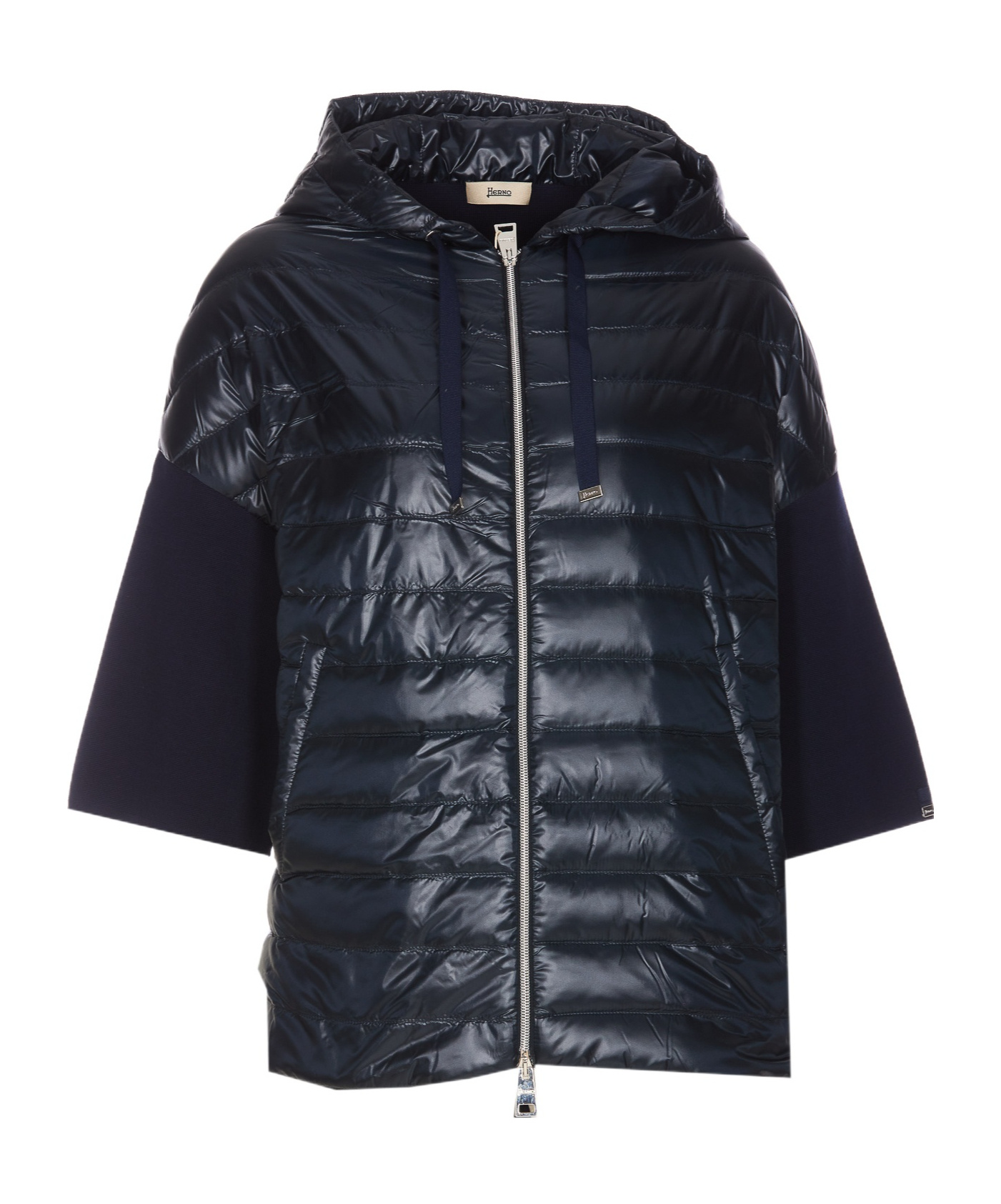 Herno Knitted-panels Hooded Puffer Jacket In Black