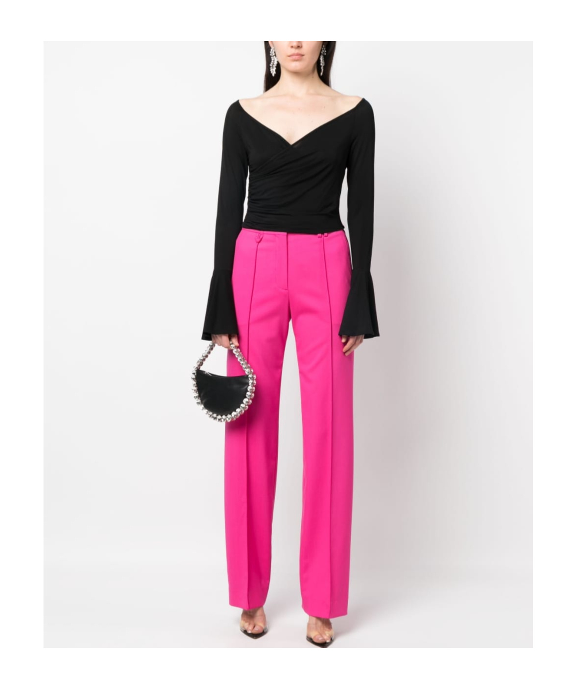 Shop Magda Butrym V-neck Long-sleeved Blouse In Black