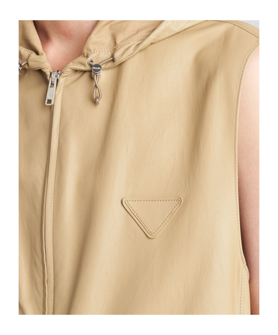 Prada Hooded Leather Vest In Brown