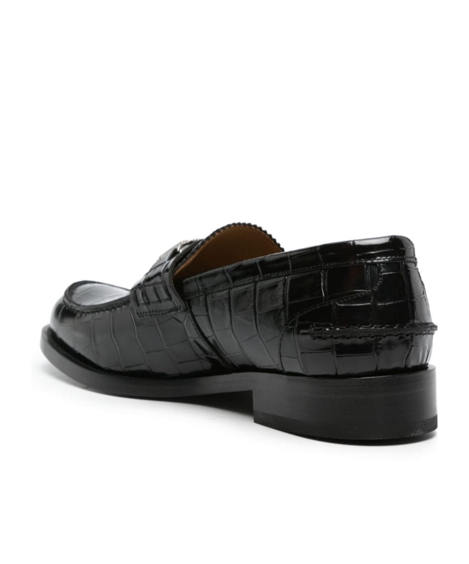 Versace Medusa Crocodile-embossed Leather Loafers In Black