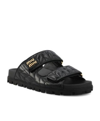 Miu Miu Logo Matelassé Leather Sandals In Black