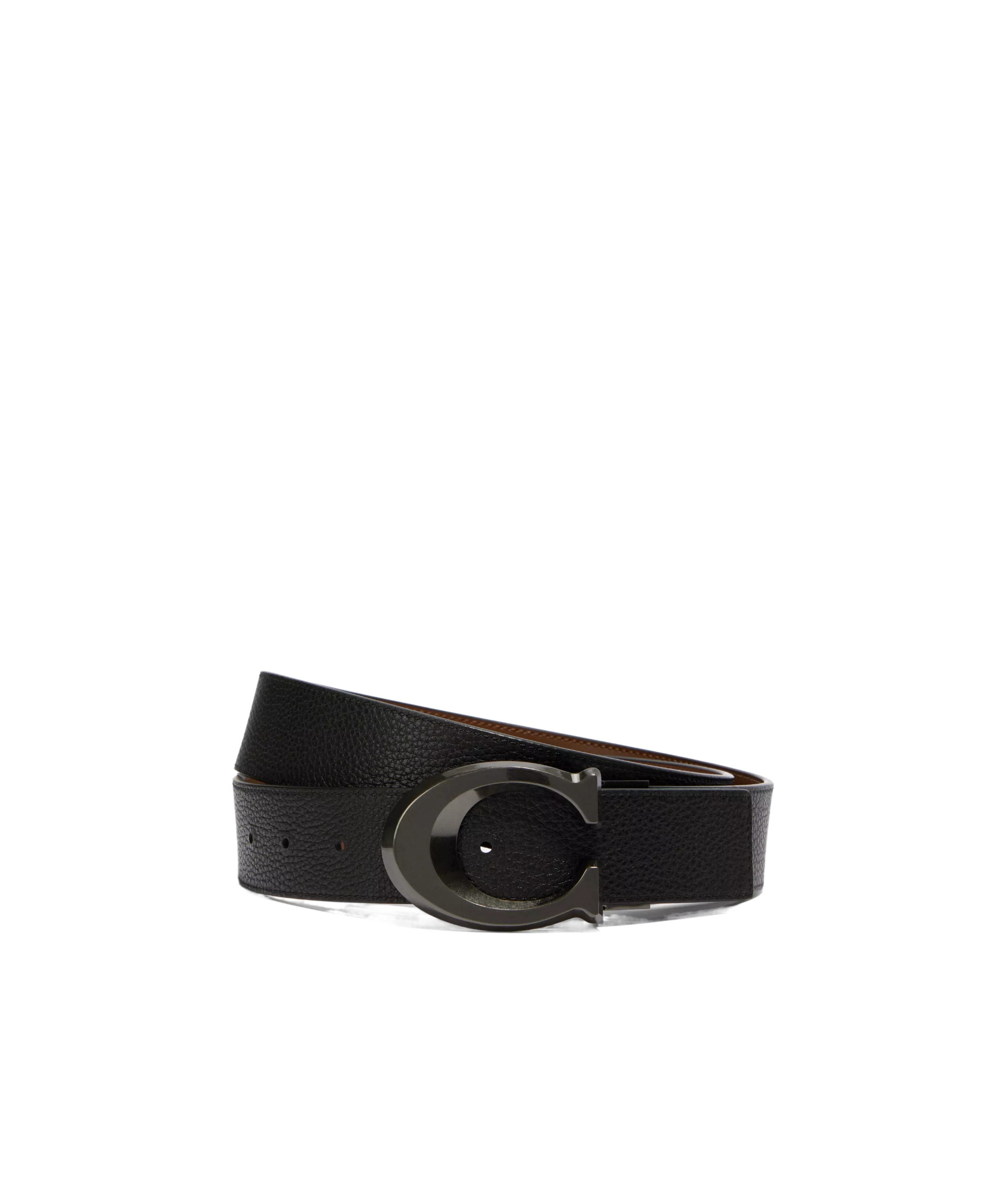 Coach Logo Buckle Double-sided Belt In Black