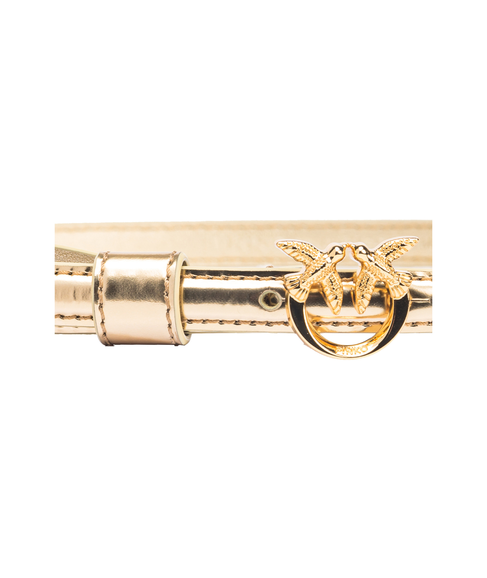 Shop Pinko Love Birds-buckle Metallic Effect Belt In Nude