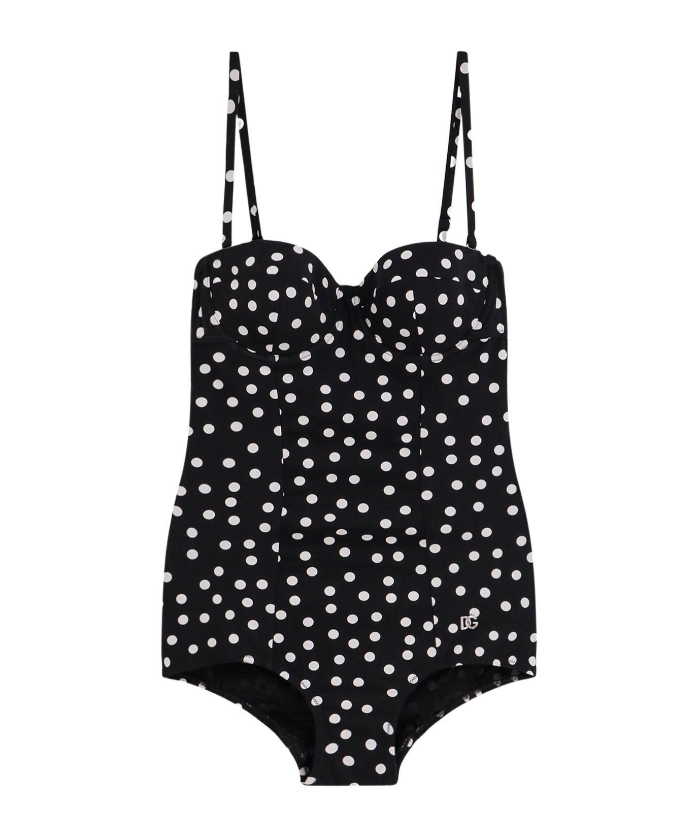 Dolce & Gabbana Dolce Gabbana Polka-dot Printed One-piece Swimsuit In Black