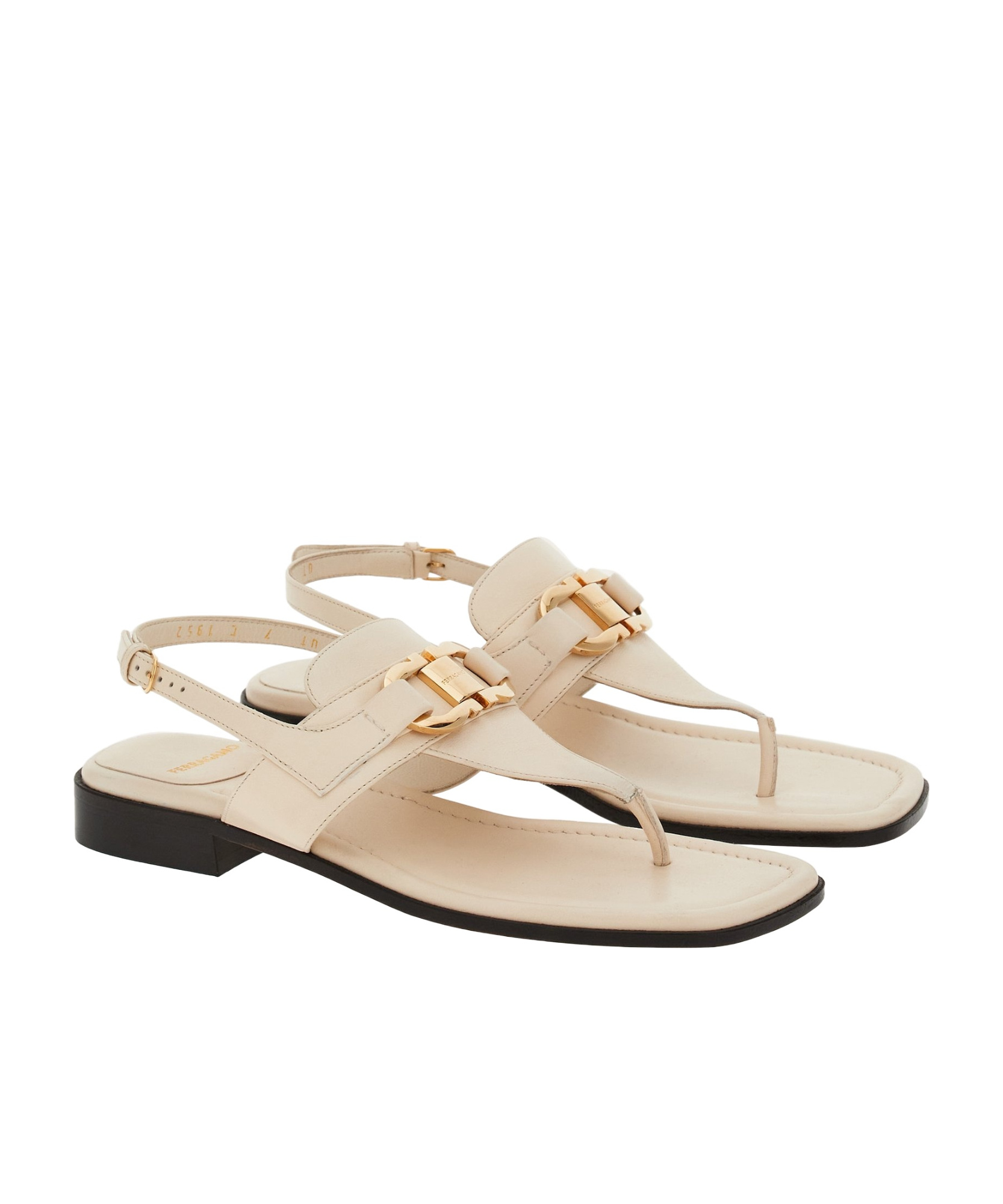 Ferragamo Ivory Gancini Ornament Thong Sandal In Nude