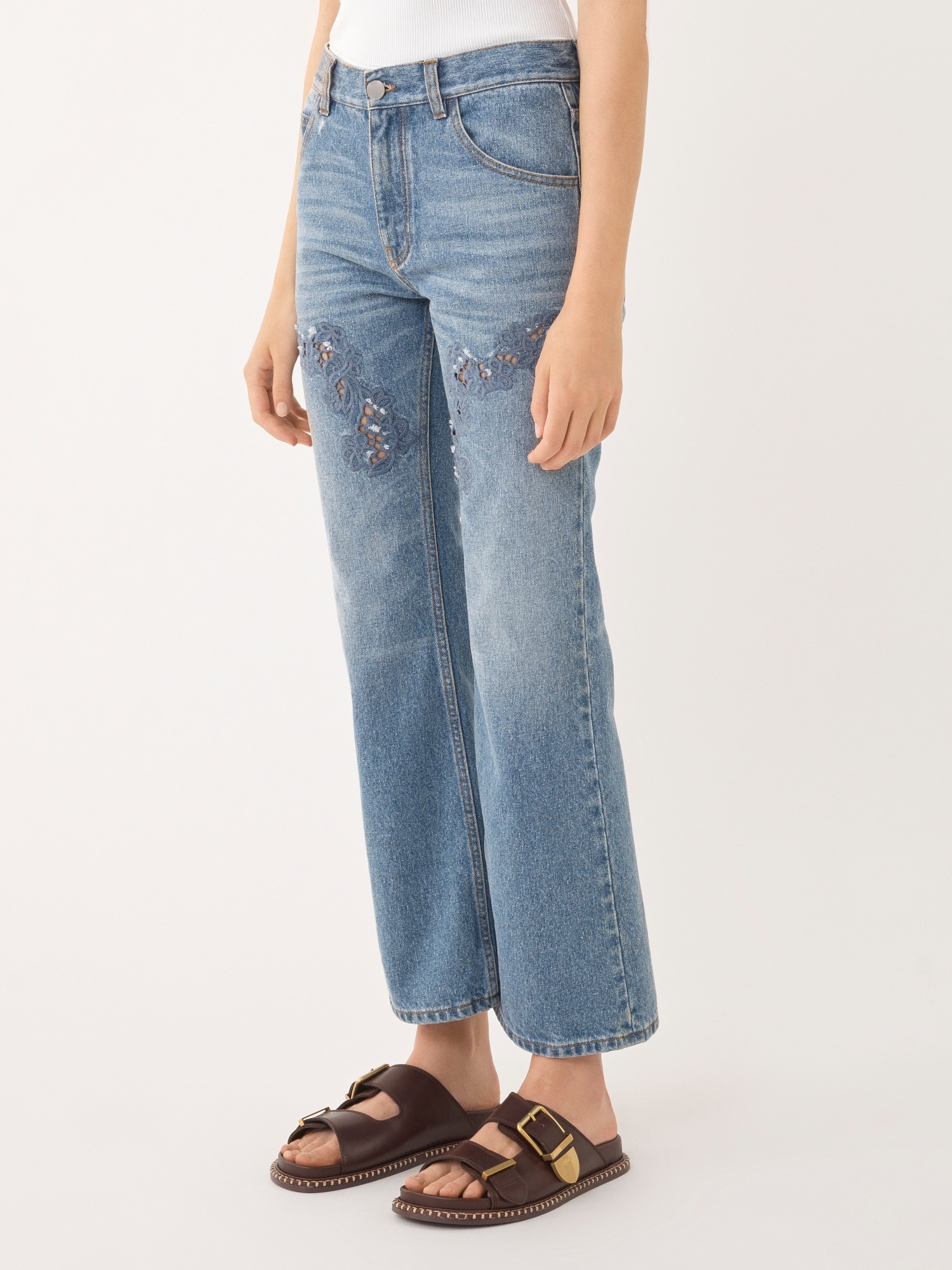 Chloé Guipure-detail Bootcut Jeans In Blue