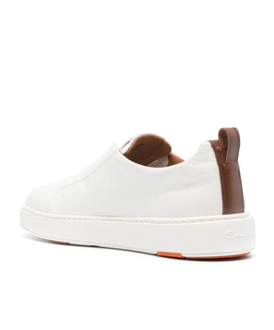 Santoni Slip-on Sneakers With Calf Leather And Durable Rubber Sole In White